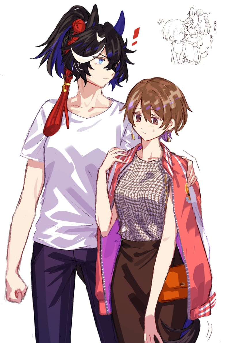 trainer, katsuragi ace, and female trainer (umamusume) drawn by jagaimobeniko