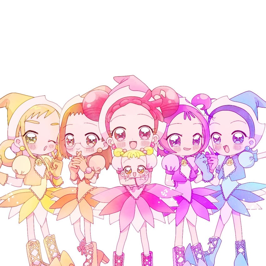 harukaze doremi, segawa onpu, fujiwara hazuki, senoo aiko, makihatayama hana, and 1 more (ojamajo doremi) drawn by ao_(aoi_drm)