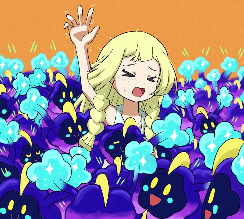 lillie and cosmog (pokemon and 1 more) drawn by takamame