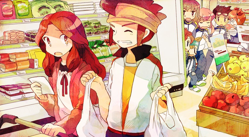 kirino ranmaru, shindou takuto, matsukaze tenma, endou mamoru, raimon natsumi, and 3 more (inazuma eleven and 1 more) drawn by motto_(night_wear)