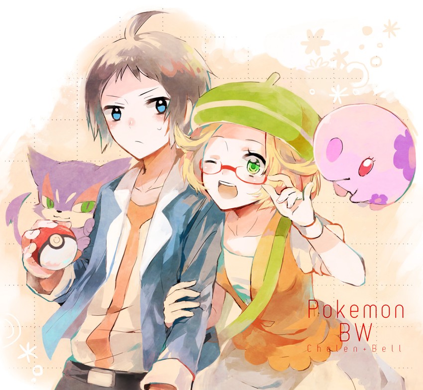 bianca, cheren, munna, and purrloin (pokemon and 1 more) drawn by ia_(namaiki)