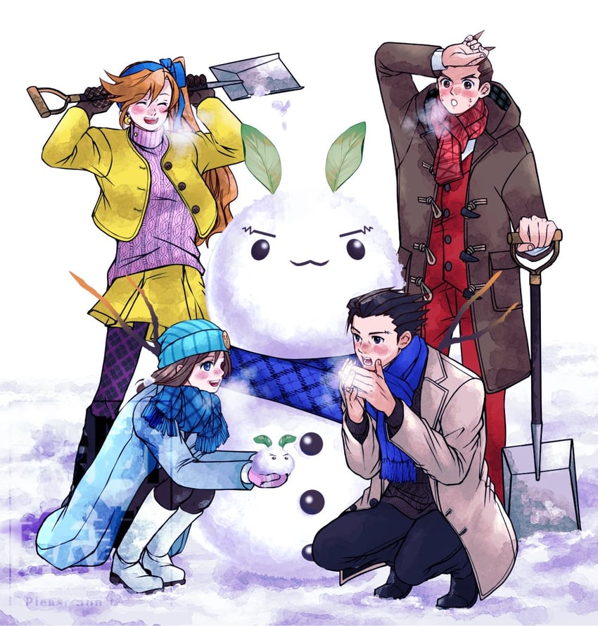 phoenix wright, apollo justice, trucy wright, and athena cykes (ace attorney) drawn by ragi_(od6fine)