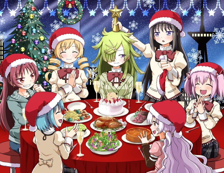 akemi homura, kaname madoka, miki sayaka, sakura kyoko, tomoe mami, and 2 more (mahou shoujo madoka magica and 1 more) drawn by shinkai_no_shachi