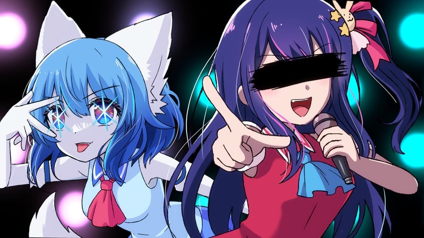 hoshino ai and wolfychu (indie virtual youtuber and 1 more) drawn by wolfychu_(artist)