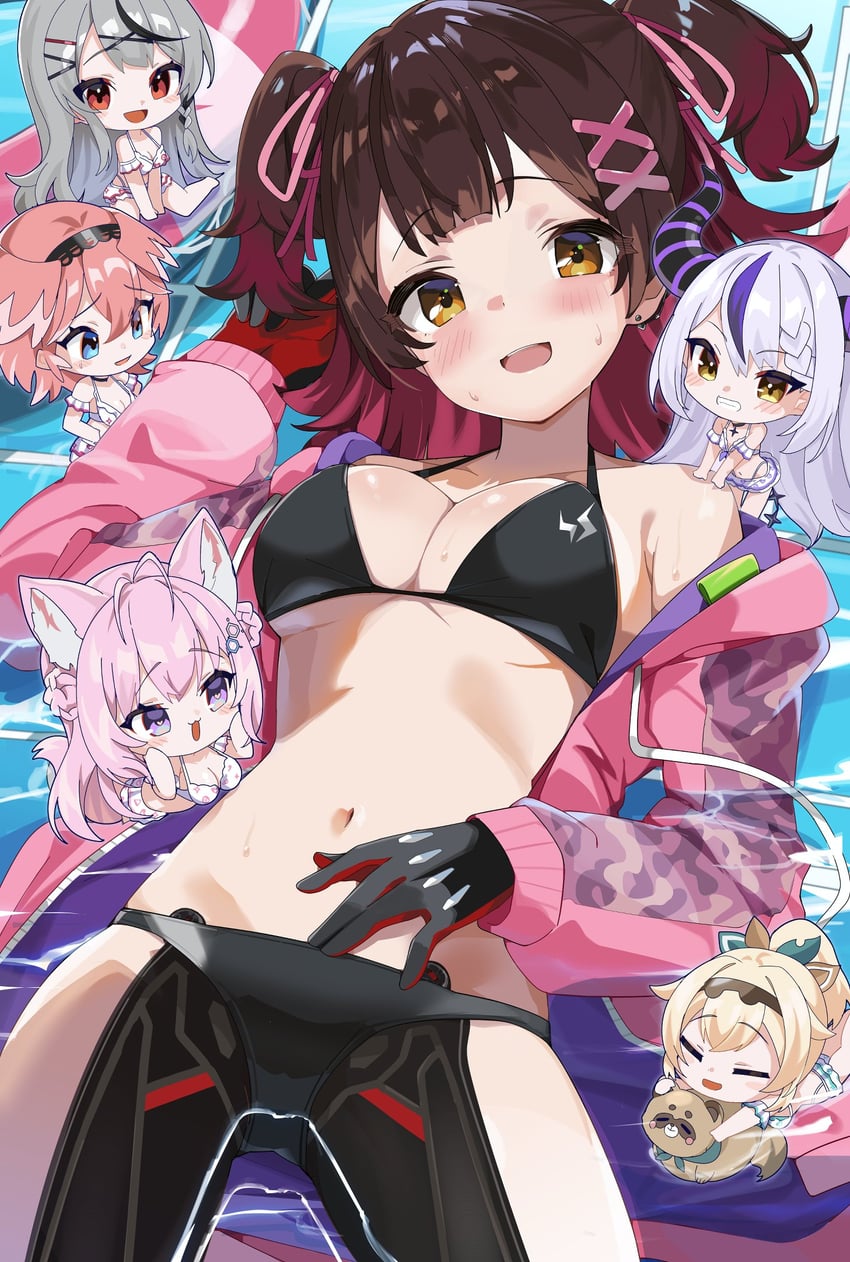 sakamata chloe, la+ darknesss, hakui koyori, kazama iroha, takane lui, and 2 more (hololive and 1 more) drawn by satobitob