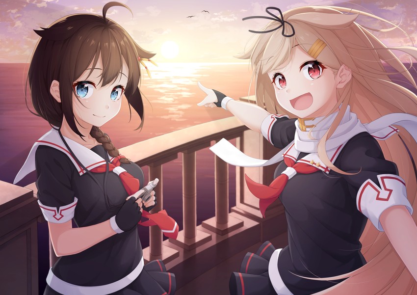 shigure, yuudachi, shigure kai ni, and yuudachi kai ni (kantai collection) drawn by ochiai_miyabi