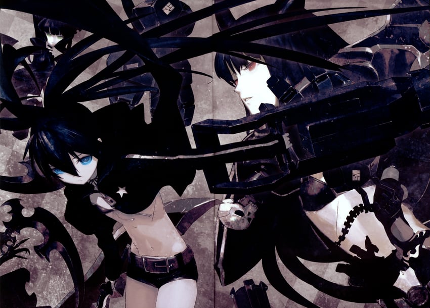 black rock shooter, dead master, and black gold saw (black rock shooter) drawn by huke