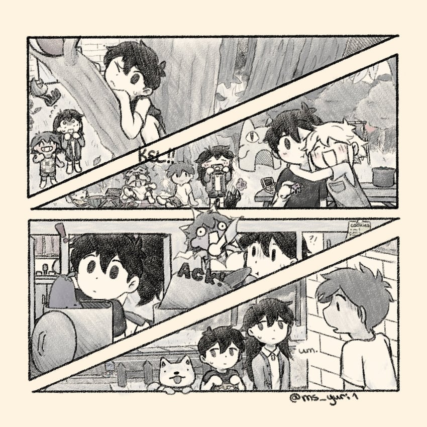 sunny, basil, aubrey, kel, mari, and 4 more (omori) drawn by ms_yuri1