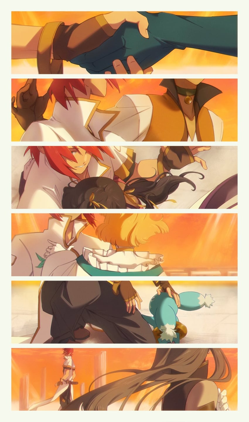 tear grants, luke fon fabre, anise tatlin, natalia luzu kimlasca lanvaldear, jade curtiss, and 2 more (tales of and 1 more) drawn by spider_(_spiderthread)
