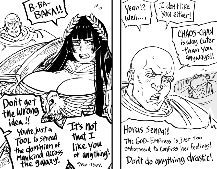 adeptus astartes, emperor of mankind, and horus lupercal (warhammer 40k) drawn by bb_(baalbuddy)