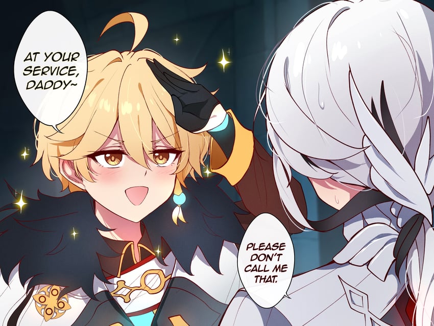 aether and arlecchino (genshin impact) drawn by midori_(midori13579)