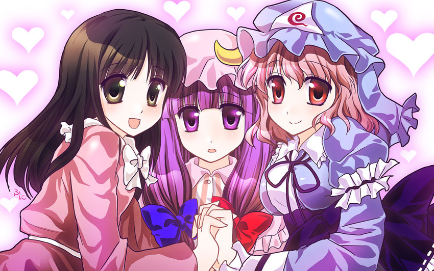 patchouli knowledge, saigyouji yuyuko, and houraisan kaguya (touhou) drawn by yukimu_funi