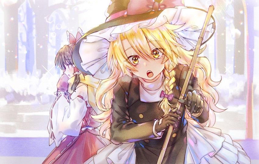 hakurei reimu and kirisame marisa (touhou) drawn by here_(hr_rz_ggg)