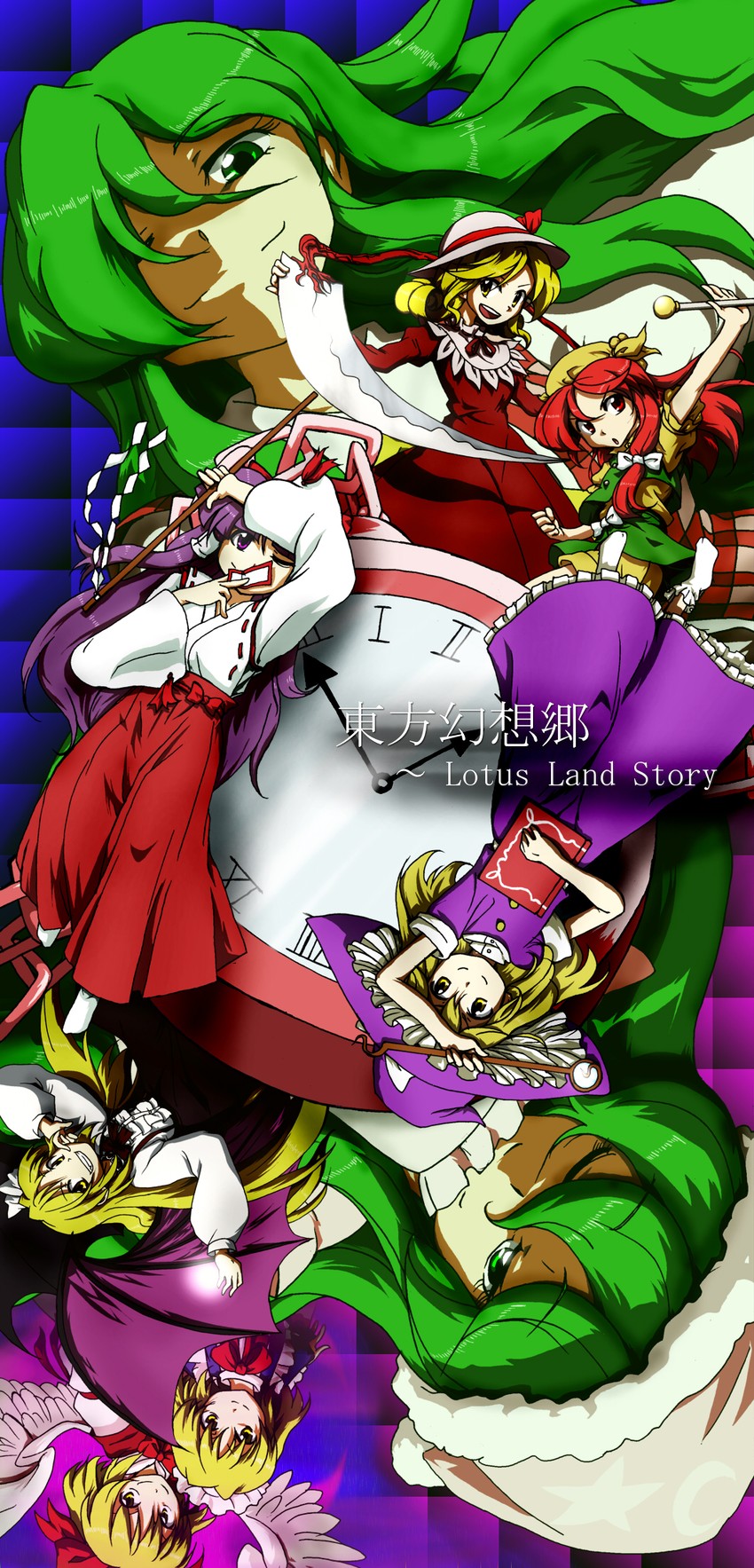 hakurei reimu, kirisame marisa, kazami yuuka, elly, gengetsu, and 3 more (touhou and 1 more) drawn by hiseki_(tknkkm)