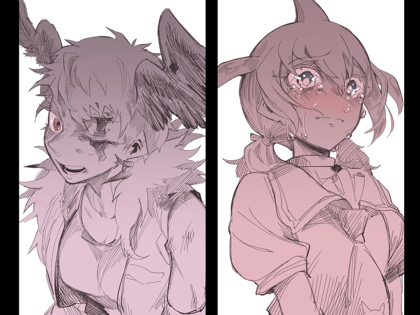 chinese white dolphin and lappet-faced vulture (kemono friends and 1 more) drawn by gm_(ggommu)