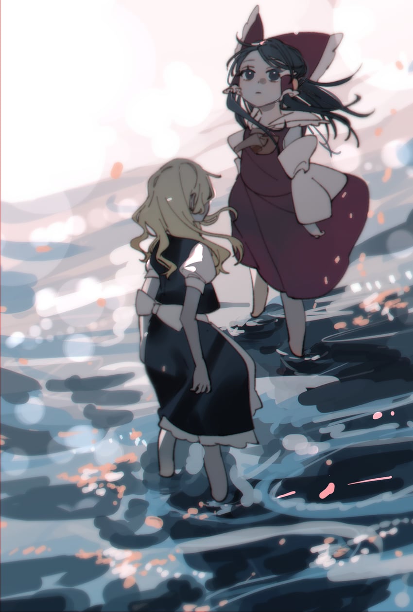 hakurei reimu and kirisame marisa (touhou) drawn by shi_chimi