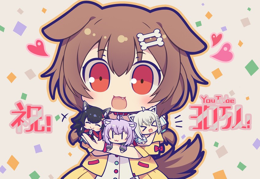 shirakami fubuki, nekomata okayu, ookami mio, and inugami korone (hololive) drawn by hoshikuzu_no_yoru