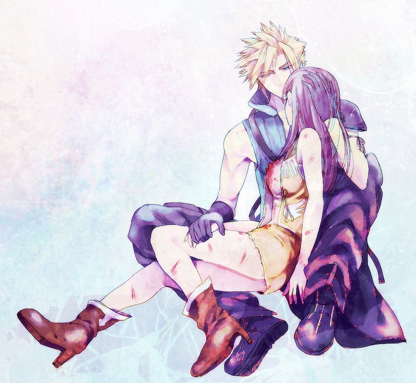 tifa lockhart and cloud strife (final fantasy and 2 more) drawn by maruga