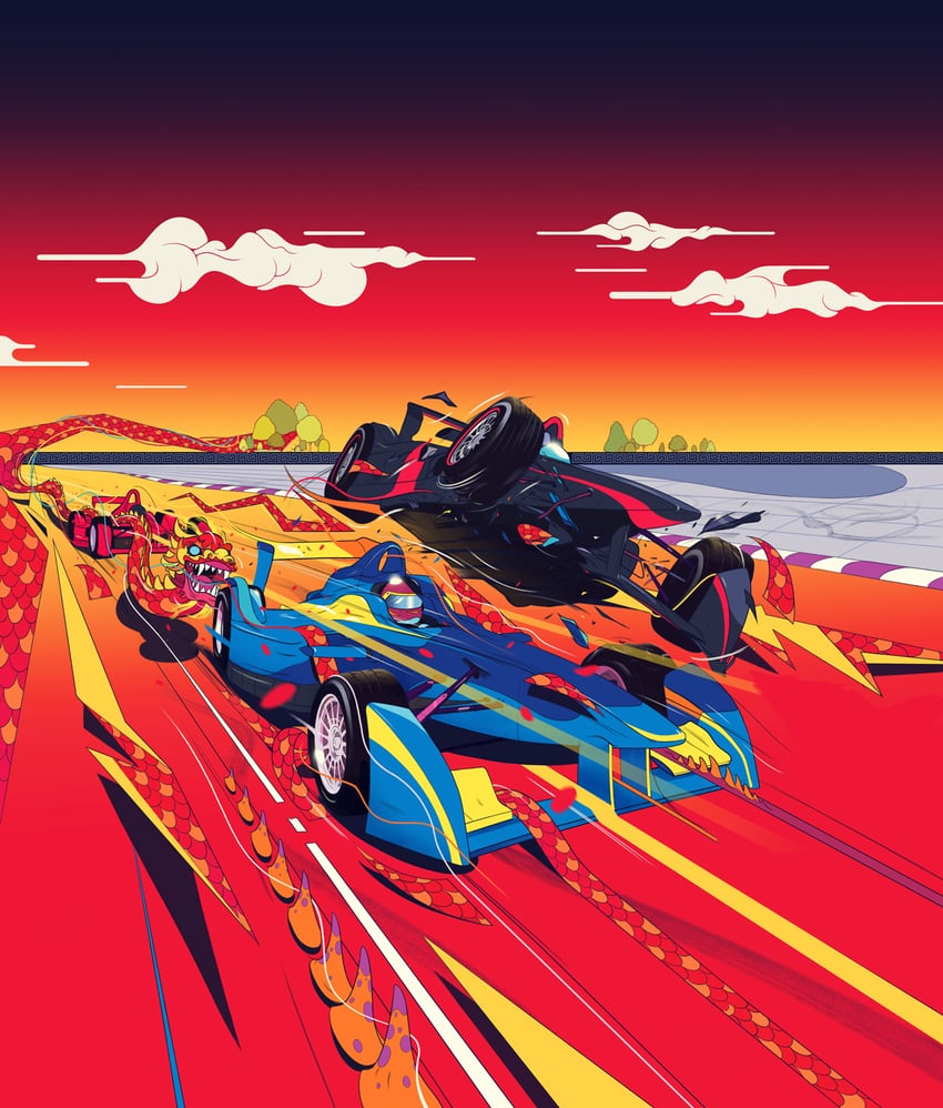 nicolas prost, nick heidfield, and lucas di grassi (real life and 1 more) drawn by andrew_archer