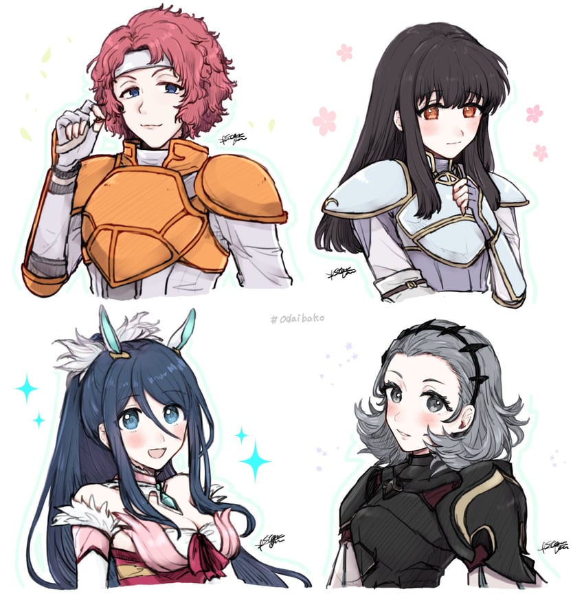 oribe tsubasa, astrid, sophie, and makalov (fire emblem and 3 more) drawn by misato_hao