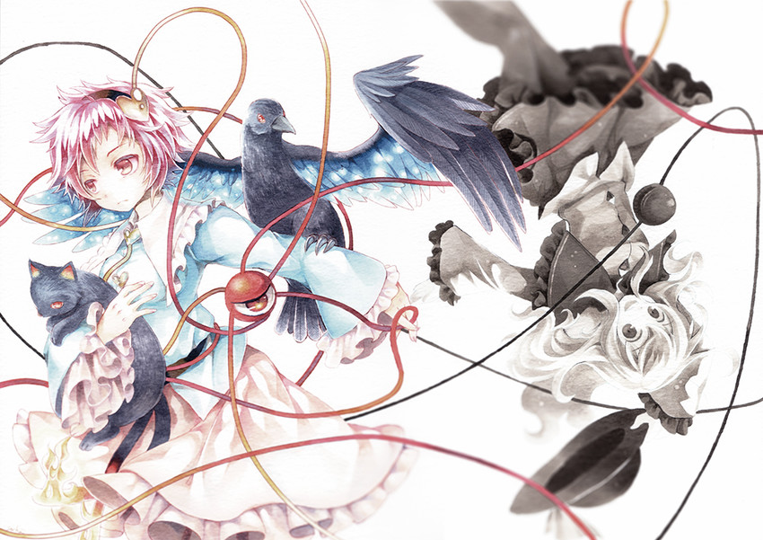 komeiji koishi, komeiji satori, kaenbyou rin, and reiuji utsuho (touhou) drawn by socha