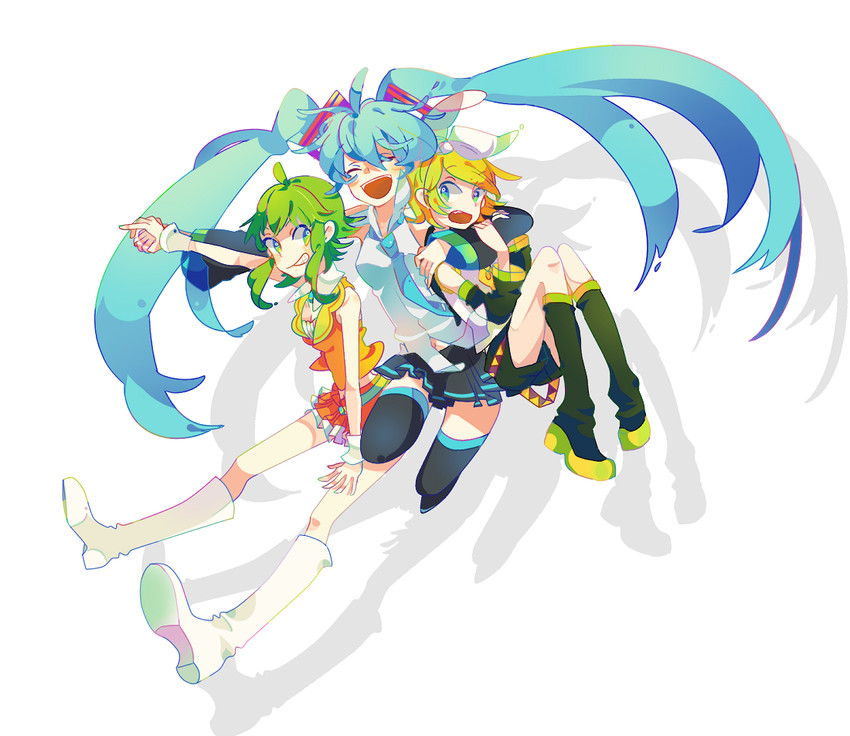 hatsune miku, kagamine rin, and gumi (vocaloid) drawn by hako_(swimjelly)