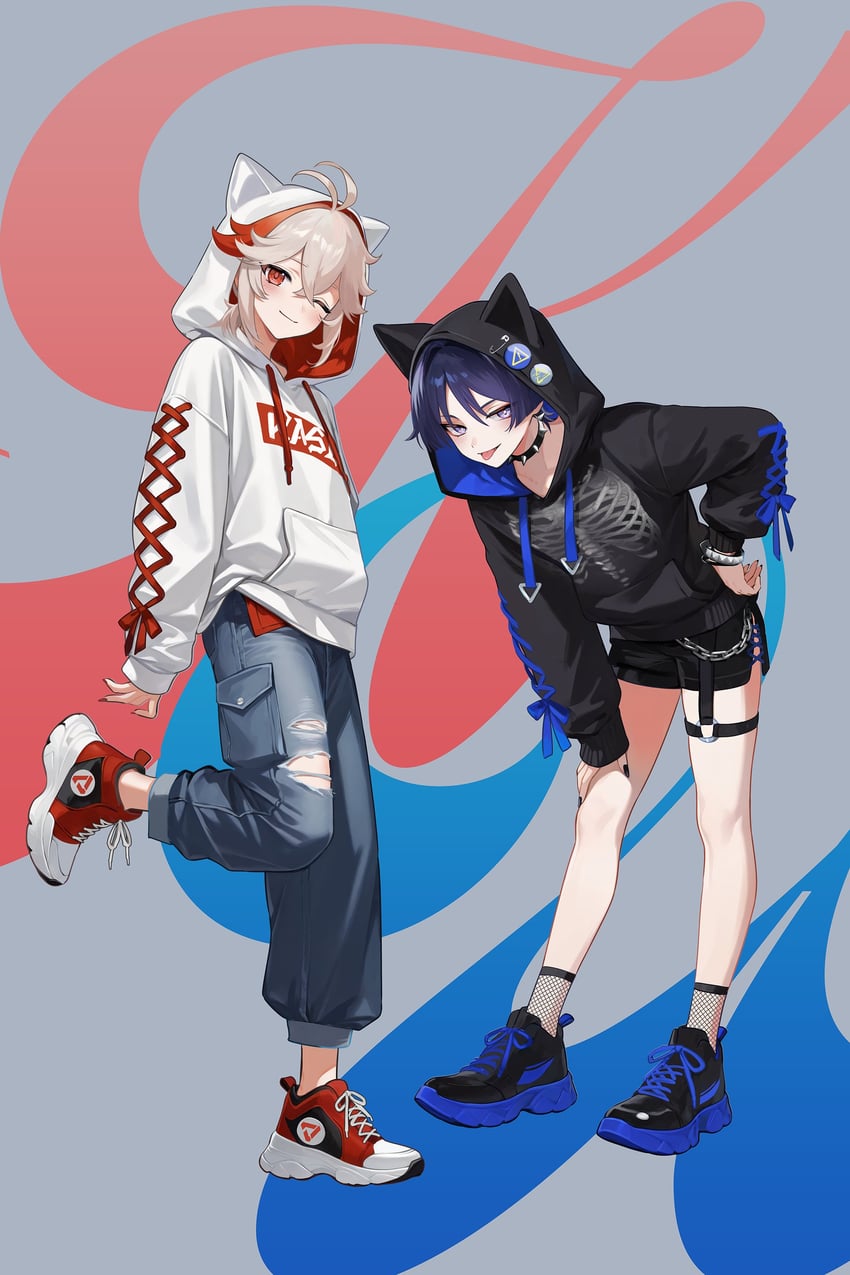 scaramouche, wanderer, and kaedehara kazuha (genshin impact) drawn by rrr_gns_(riuriu_1212)