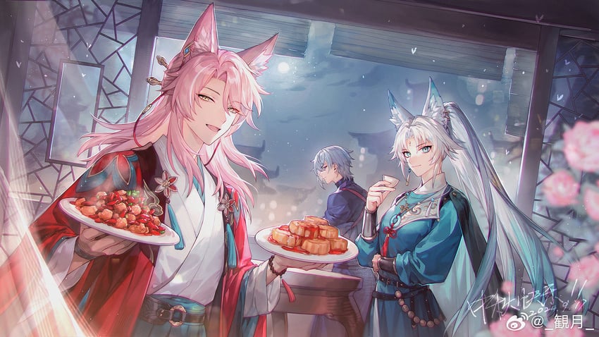 feixiao, jiaoqiu, and moze (honkai and 1 more) drawn by kangetsu_(fhalei)