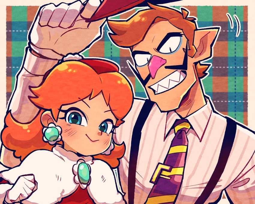 princess daisy and waluigi (mario and 2 more) drawn by yowasabimechaoc