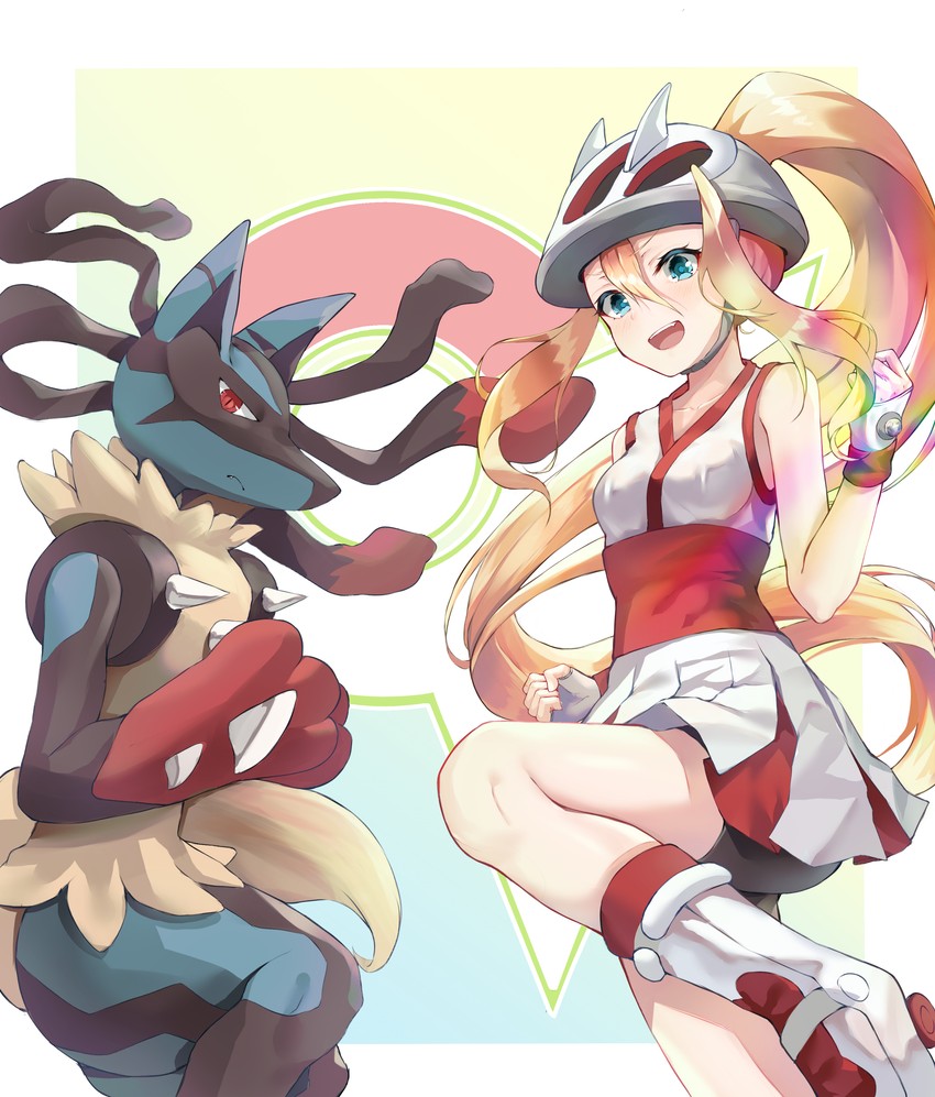 lucario, korrina, and mega lucario (pokemon and 1 more) drawn by kerno