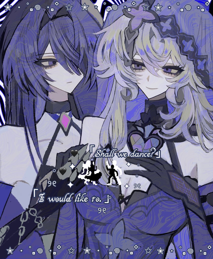 acheron and black swan (honkai and 1 more) drawn by p1o1o11