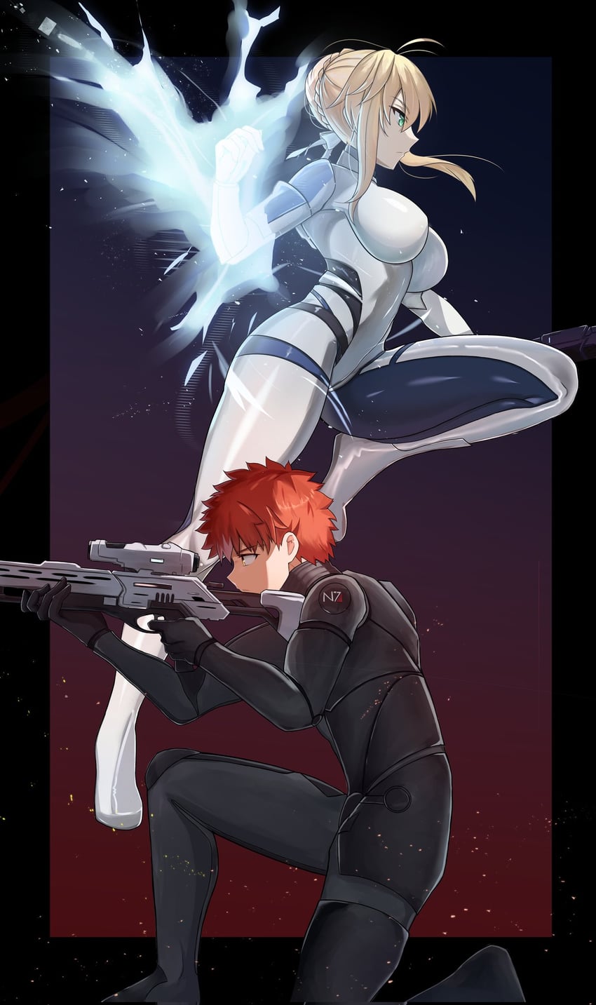 artoria pendragon and emiya shirou (fate and 2 more) drawn by shokobr