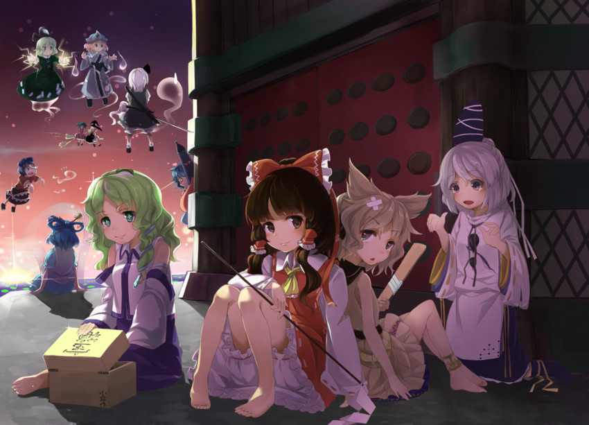 hakurei reimu, kirisame marisa, kochiya sanae, konpaku youmu, saigyouji yuyuko, and 7 more (touhou and 1 more) drawn by piyodesu