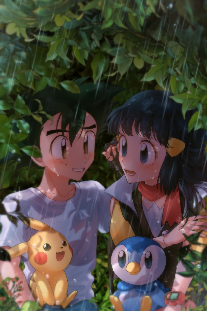 pikachu, dawn, ash ketchum, and piplup (pokemon and 1 more) drawn by ek_gogogo