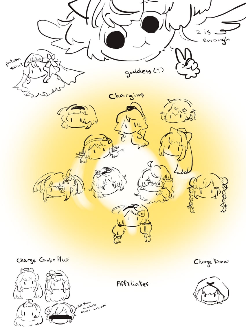 kaname madoka, ultimate madoka, kanbaru suruga, togame momoko, miwa mitsune, and 12 more (mahou shoujo madoka magica and 1 more) drawn by homocacti