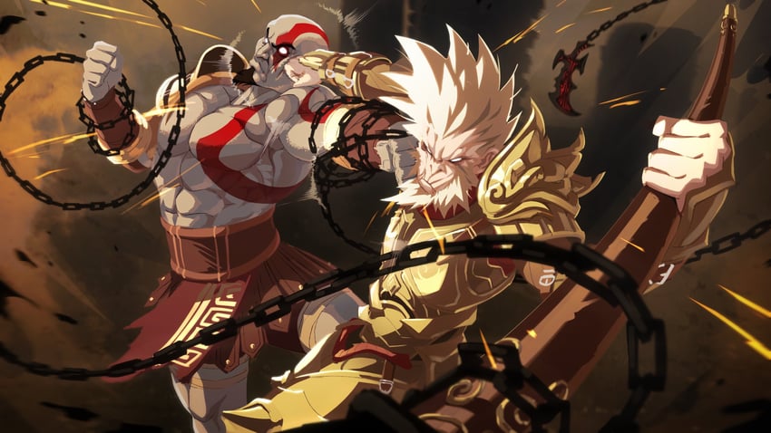 sun wukong and kratos (journey to the west and 2 more) drawn by easterhands
