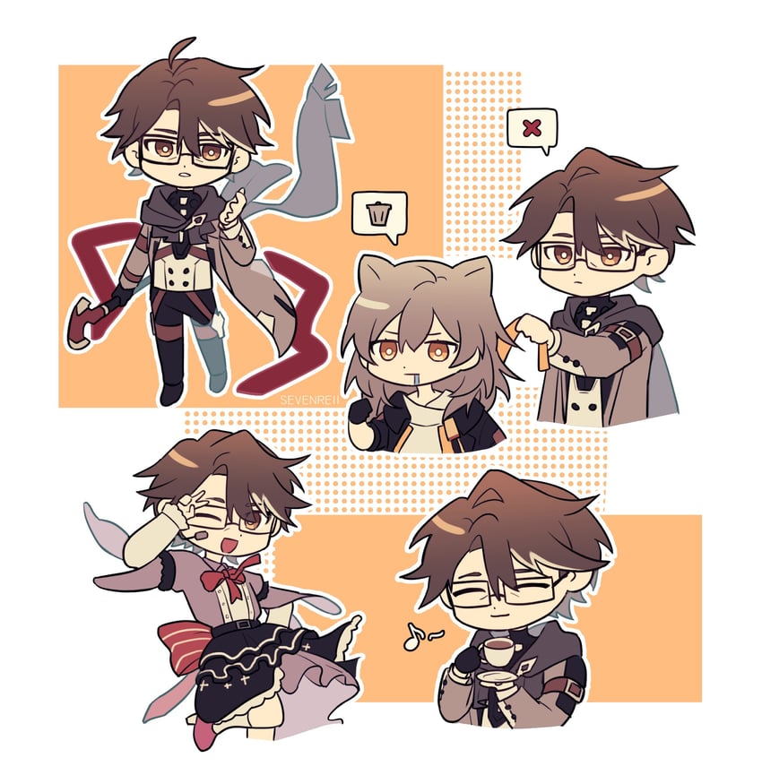 trailblazer, stelle, and welt yang (honkai and 1 more) drawn by sevenreii