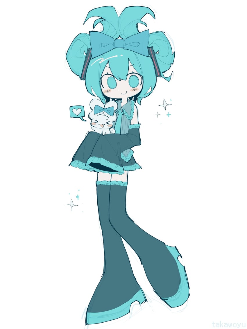 hatsune miku, cinnamoroll, and cinnamiku (vocaloid and 2 more) drawn by takawoyu