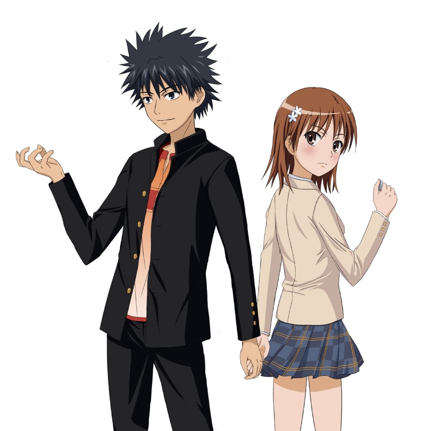 misaka mikoto and kamijou touma (toaru majutsu no index) drawn by kamiko_to_seiryoku