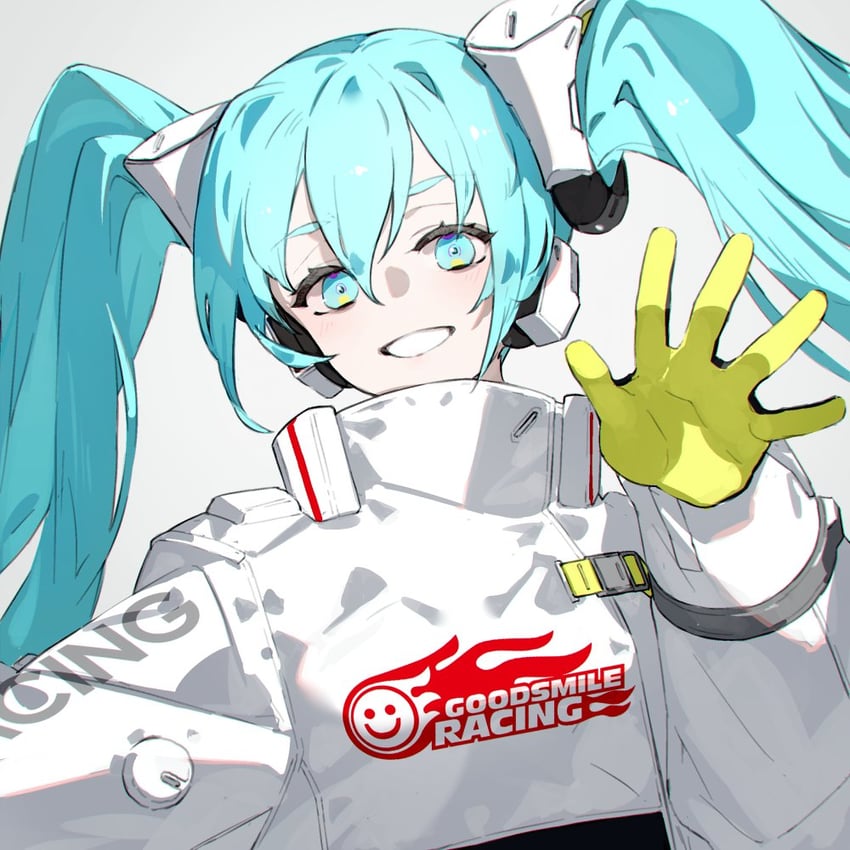 hatsune miku and racing miku (vocaloid and 1 more) drawn by neco