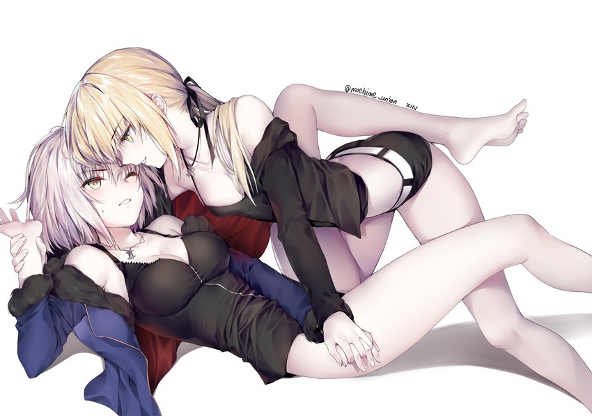 artoria pendragon, jeanne d'arc alter, and saber alter (fate and 1 more) drawn by obiwan and weisuoxin