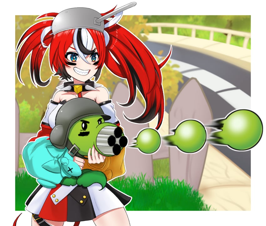 hakos baelz and gatling pea (hololive and 2 more) drawn by r-johnson