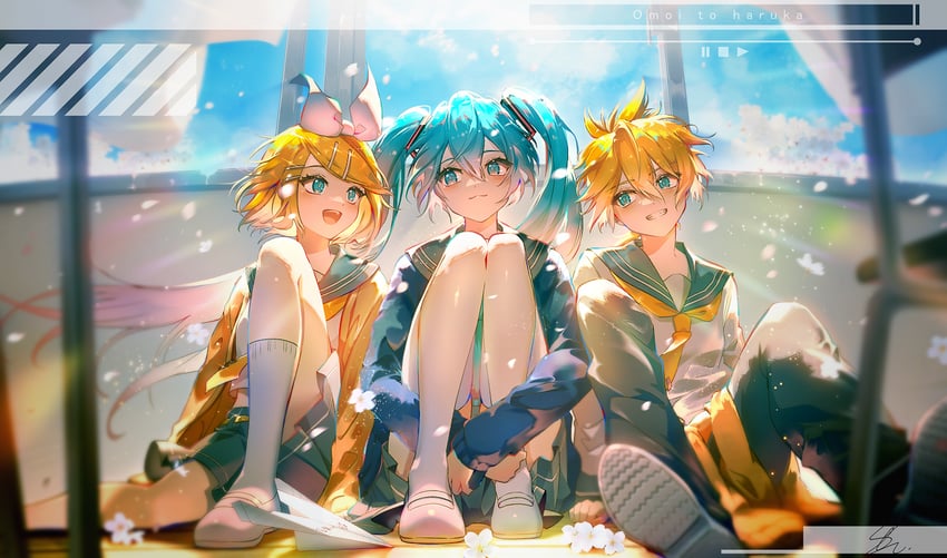 hatsune miku, kagamine rin, and kagamine len (vocaloid) drawn by saihate_(d3)