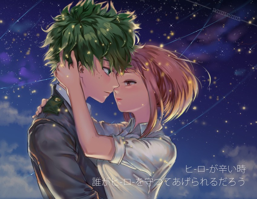 midoriya izuku and uraraka ochaco (boku no hero academia) drawn by milmil_(wa_ten'nendesu)