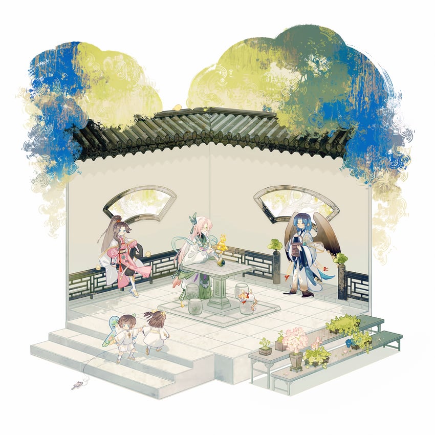 female master, male master, longjing shrimp, swallow bun, lu wu, and 1 more (the tale of food) drawn by shuling
