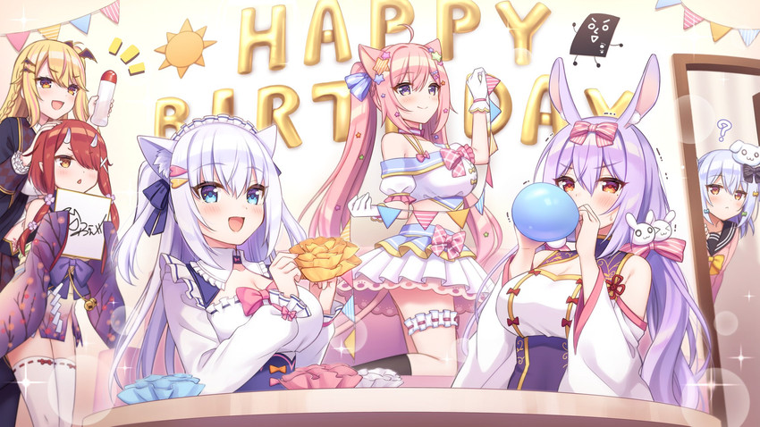 inuyama tamaki, shirayuki mishiro, himesaki yuzuru, hoozuki warabe, enomiya milk, and 1 more (noripro) drawn by sumisaki_yuzuna