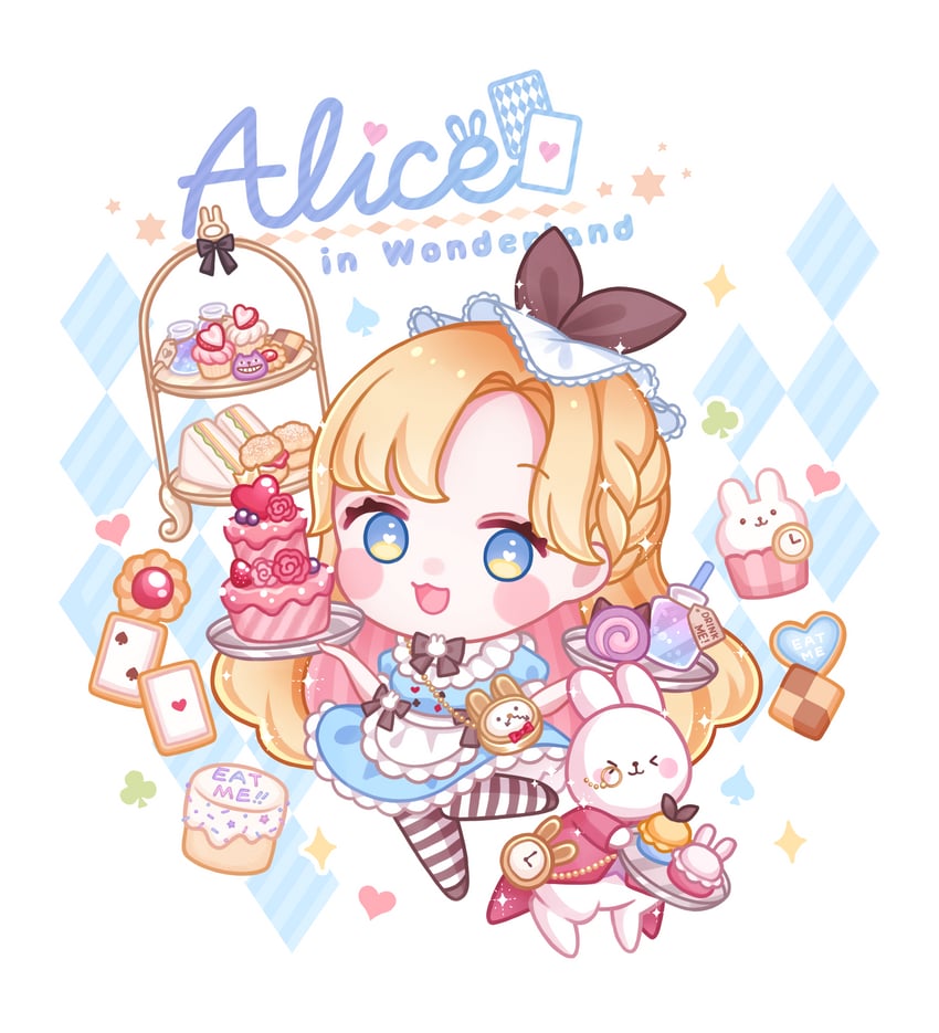 alice, white rabbit, and cheshire cat (alice's adventures in wonderland) drawn by ari_(oonmnmooo)