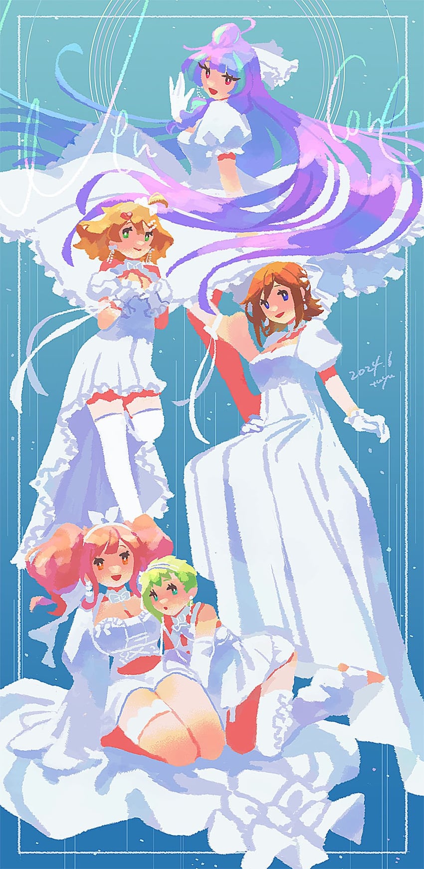 mikumo guynemer, freyja wion, kaname buccaneer, makina nakajima, and reina prowler (macross and 2 more) drawn by ro_(tuyu_416)