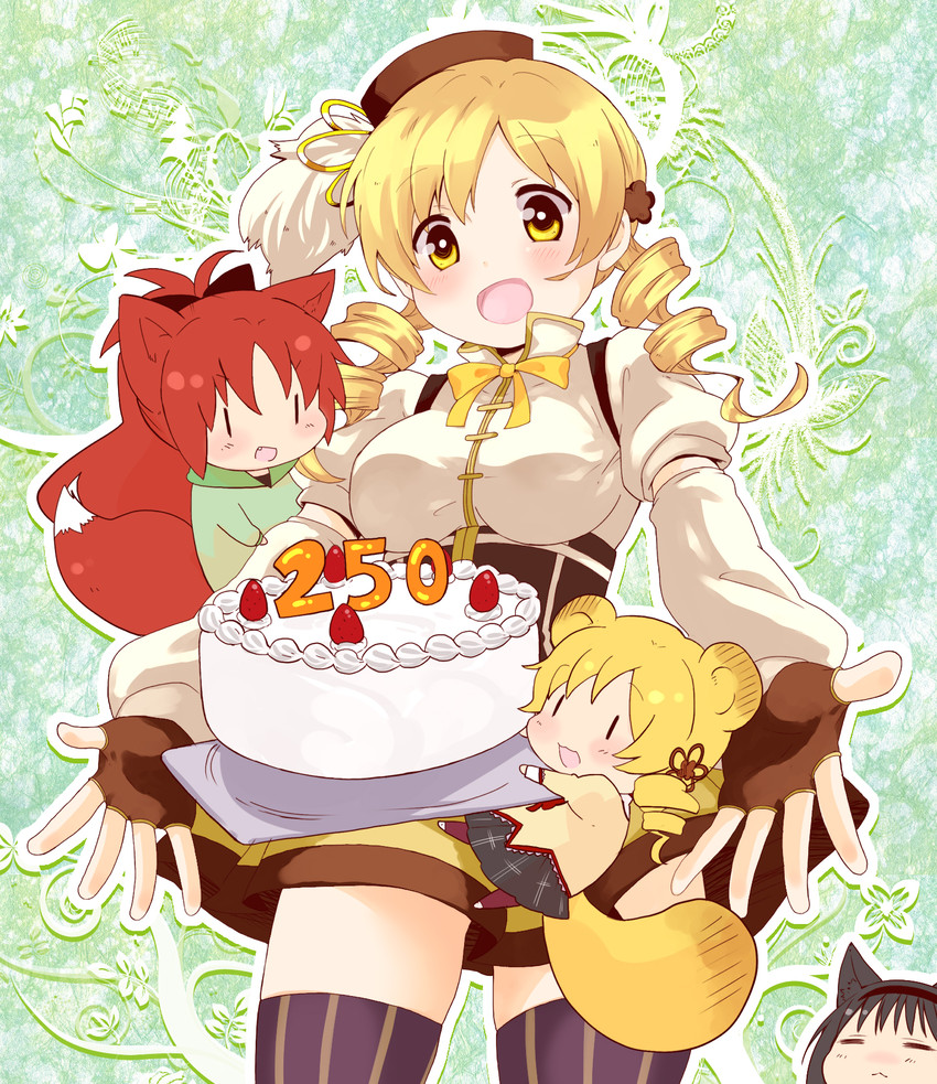 akemi homura, sakura kyoko, and tomoe mami (mahou shoujo madoka magica) drawn by nori_senbei