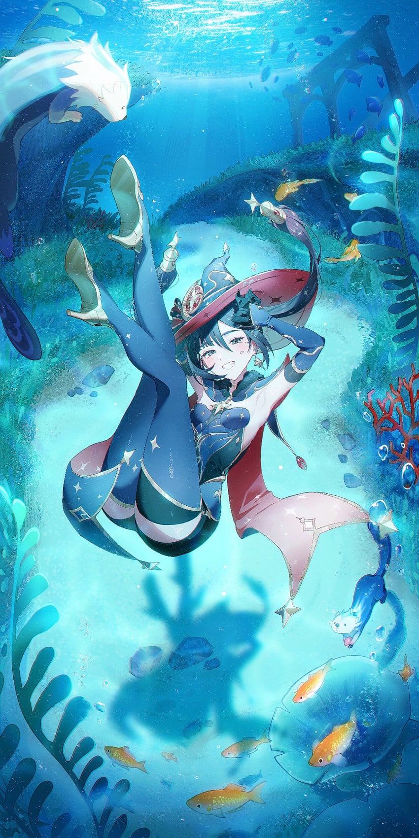 mona and leisurely otter (genshin impact) drawn by haragaita_i